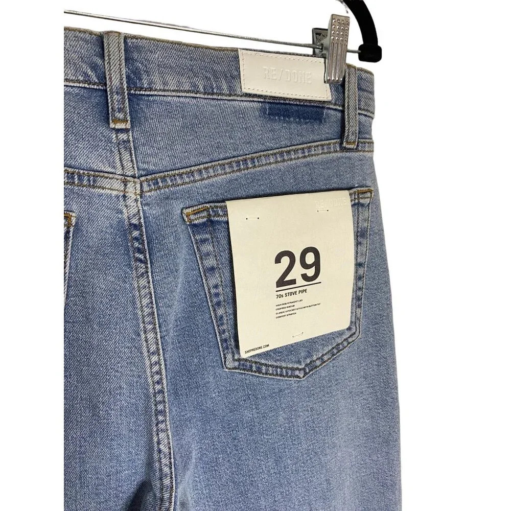 NWT RE/DONE 70'S Stove Pipe Light Wash High Rise Straight Leg Jeans-sz 30 - Picture 5 of 8